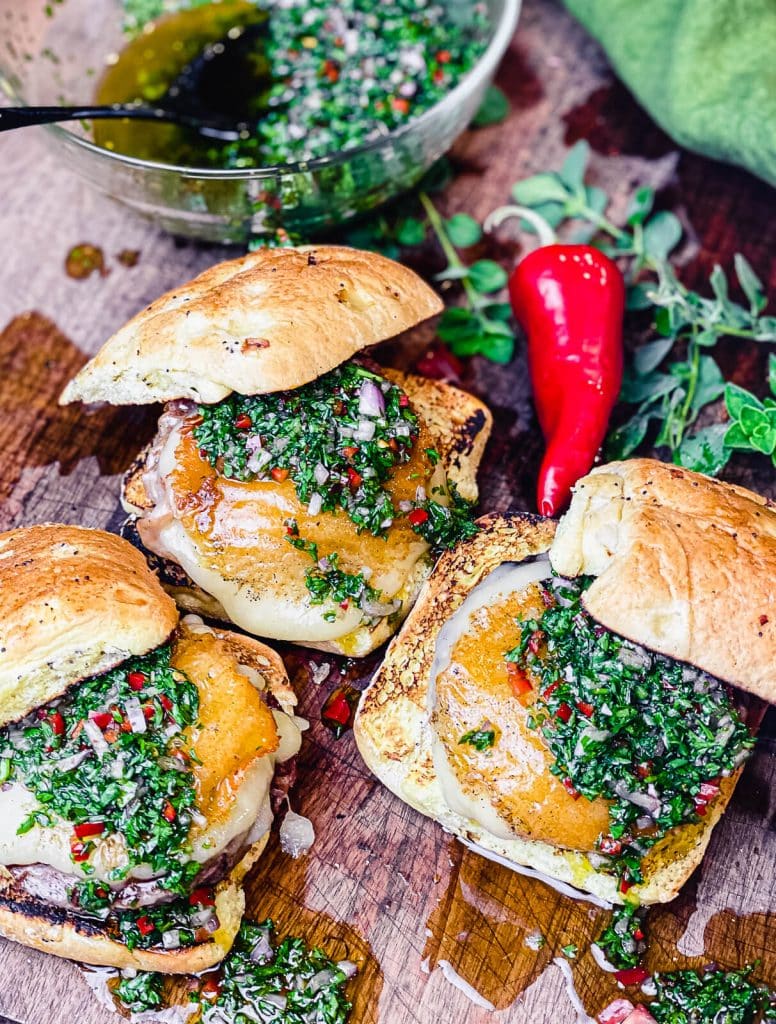 burgers with cheese and chimichurri