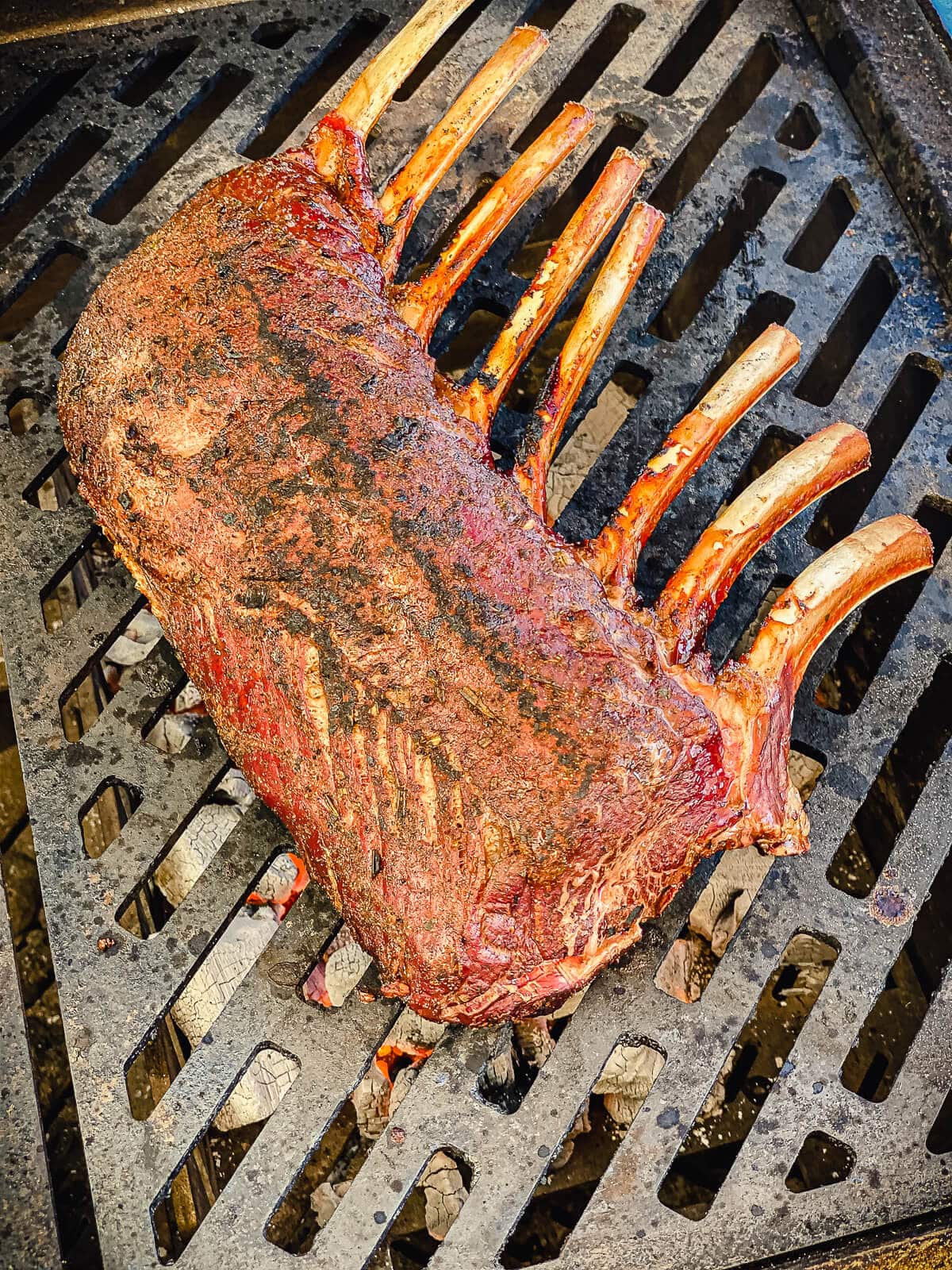 rack of venison over direct heat on the grill