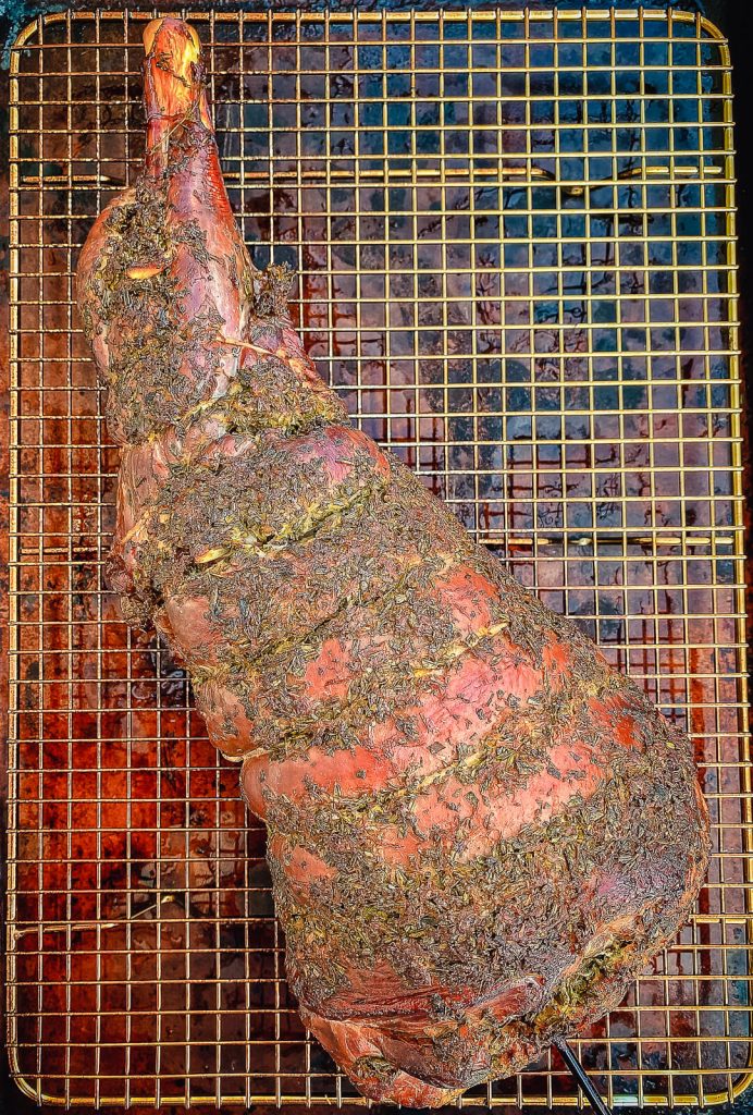 leg of lamb on a cooling rack
