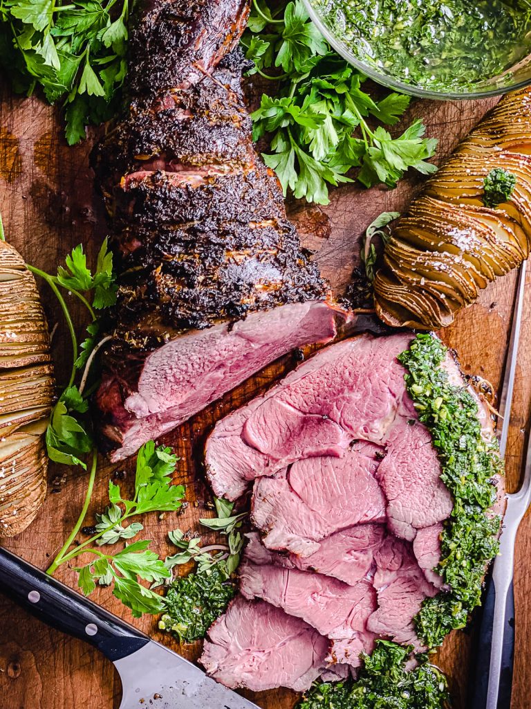 smoked leg of lamb with gremolata sauce