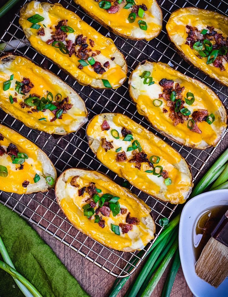 The Ultimate Loaded Baked Potato Skins Recipe Outdoor Recipes Grillseeker