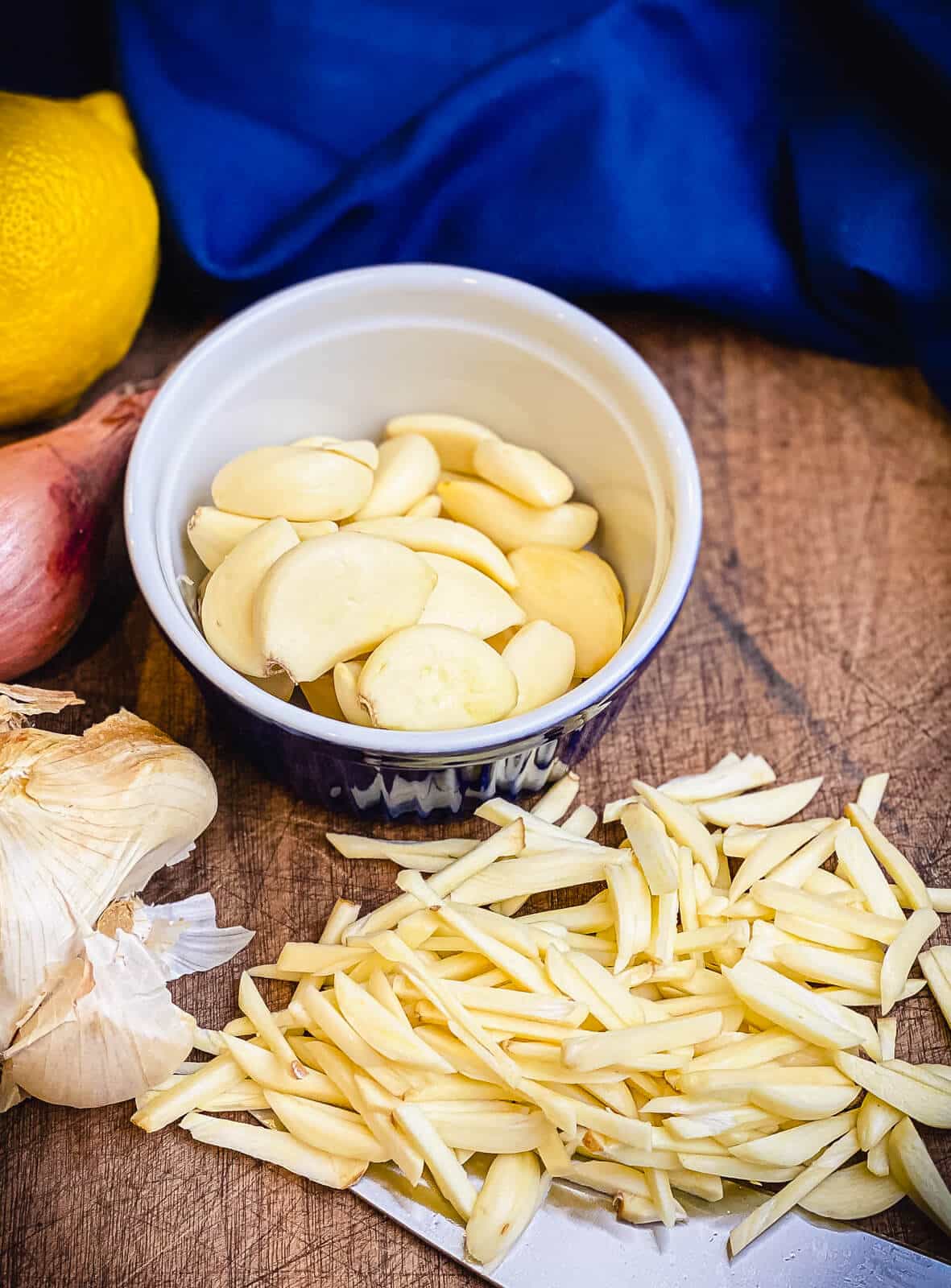 garlic sliced into slivers