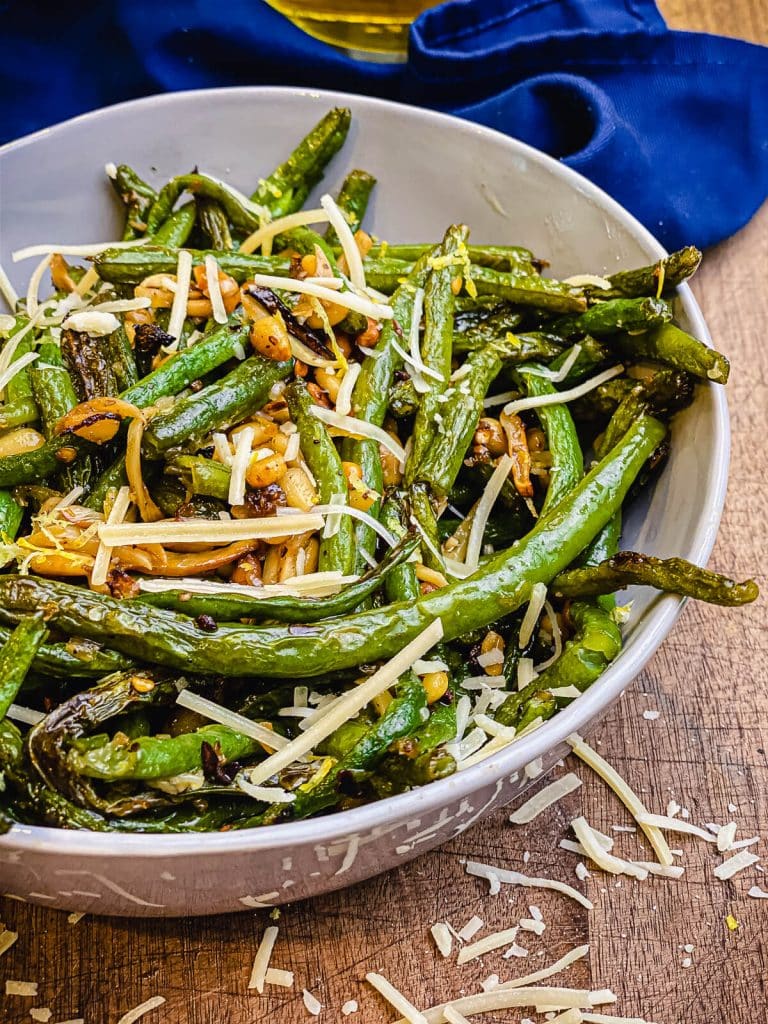 bowl of roasted green beans