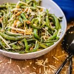 roasted green beans in a serving bowl