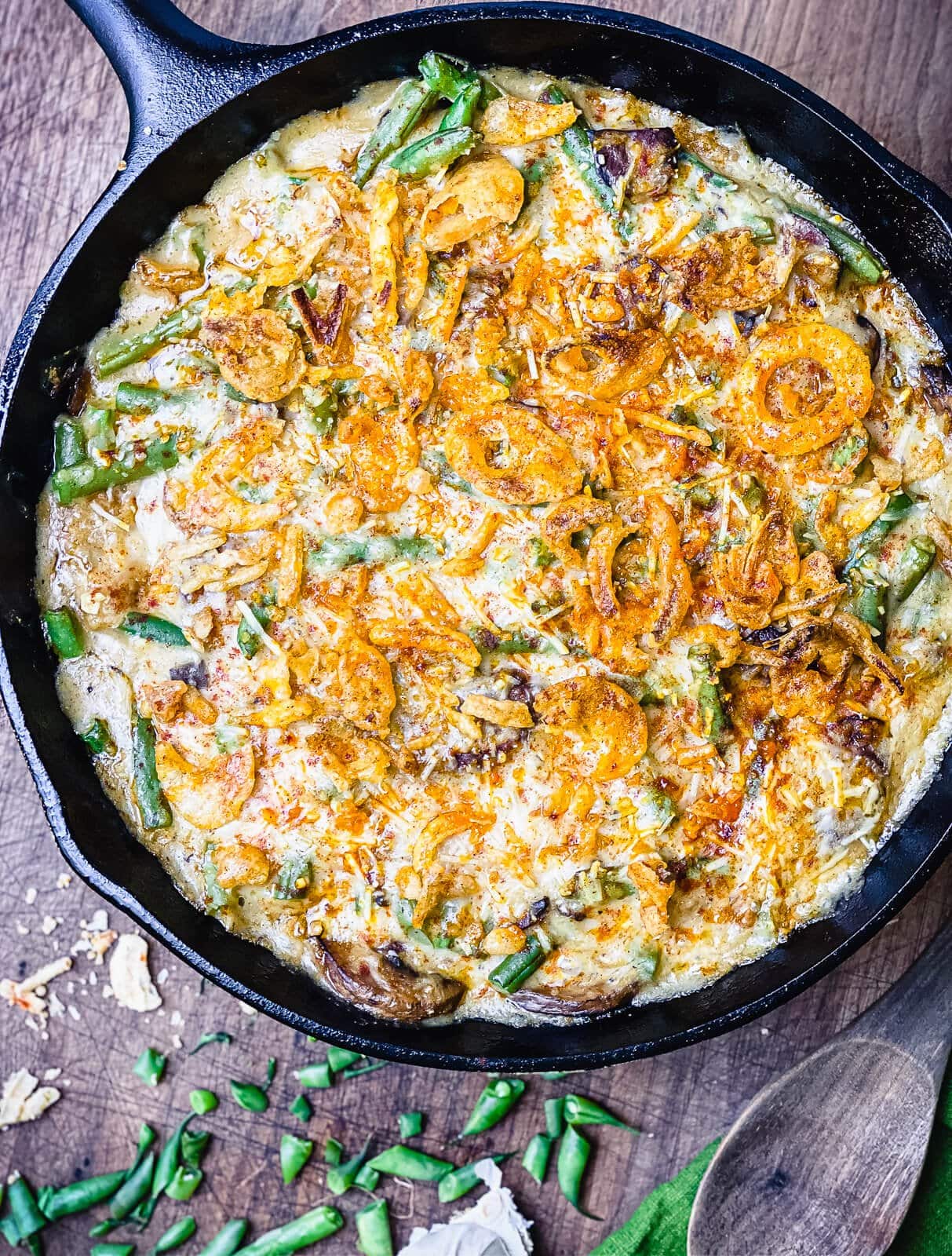 smoked green bean casserole with fried onions