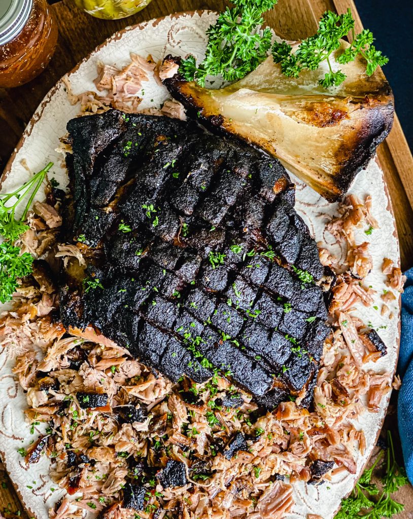 pulled smoked pork butt on a platter