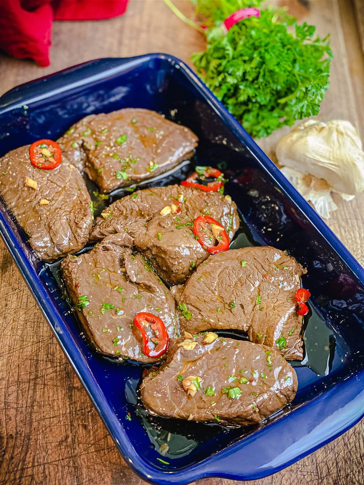 venison steaks marinated for 3 hours