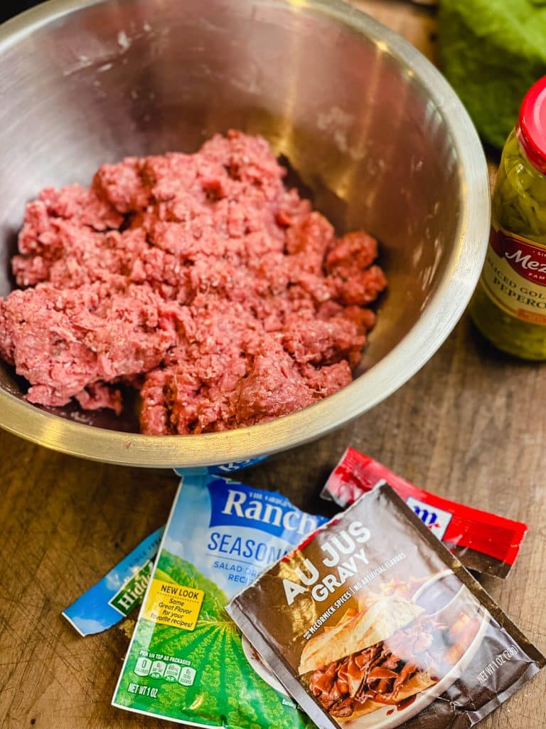 ground chuck mixed in a bowl for burgers