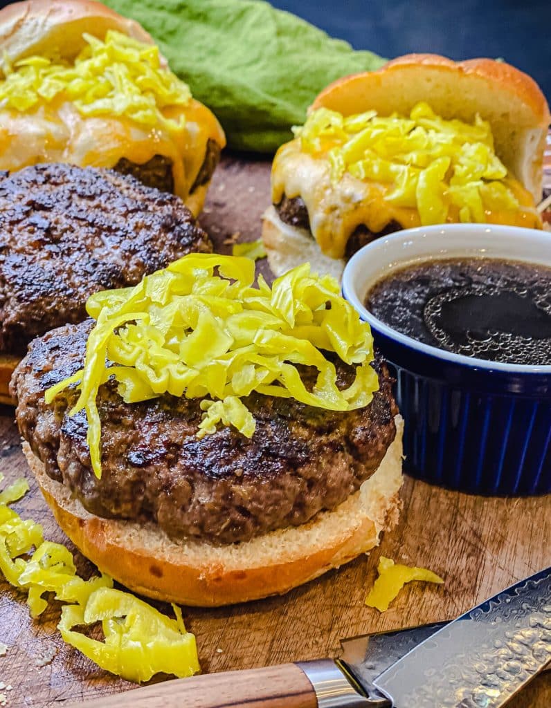 pepperoncini peppers topping a burger