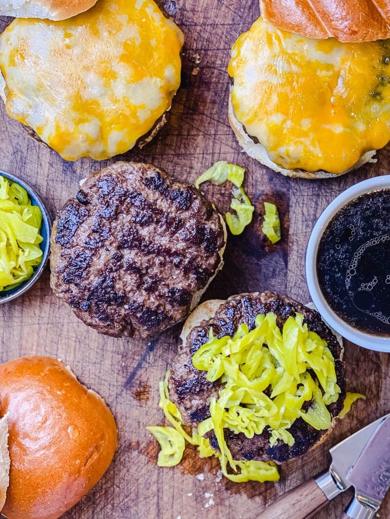 Mississippi pot rost burgers overhead shot