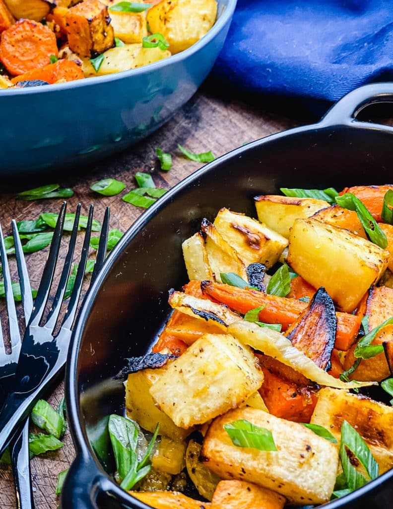 charred root vegetables in a bowl