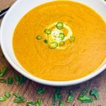 bowl of roasted vegetable soup with cream