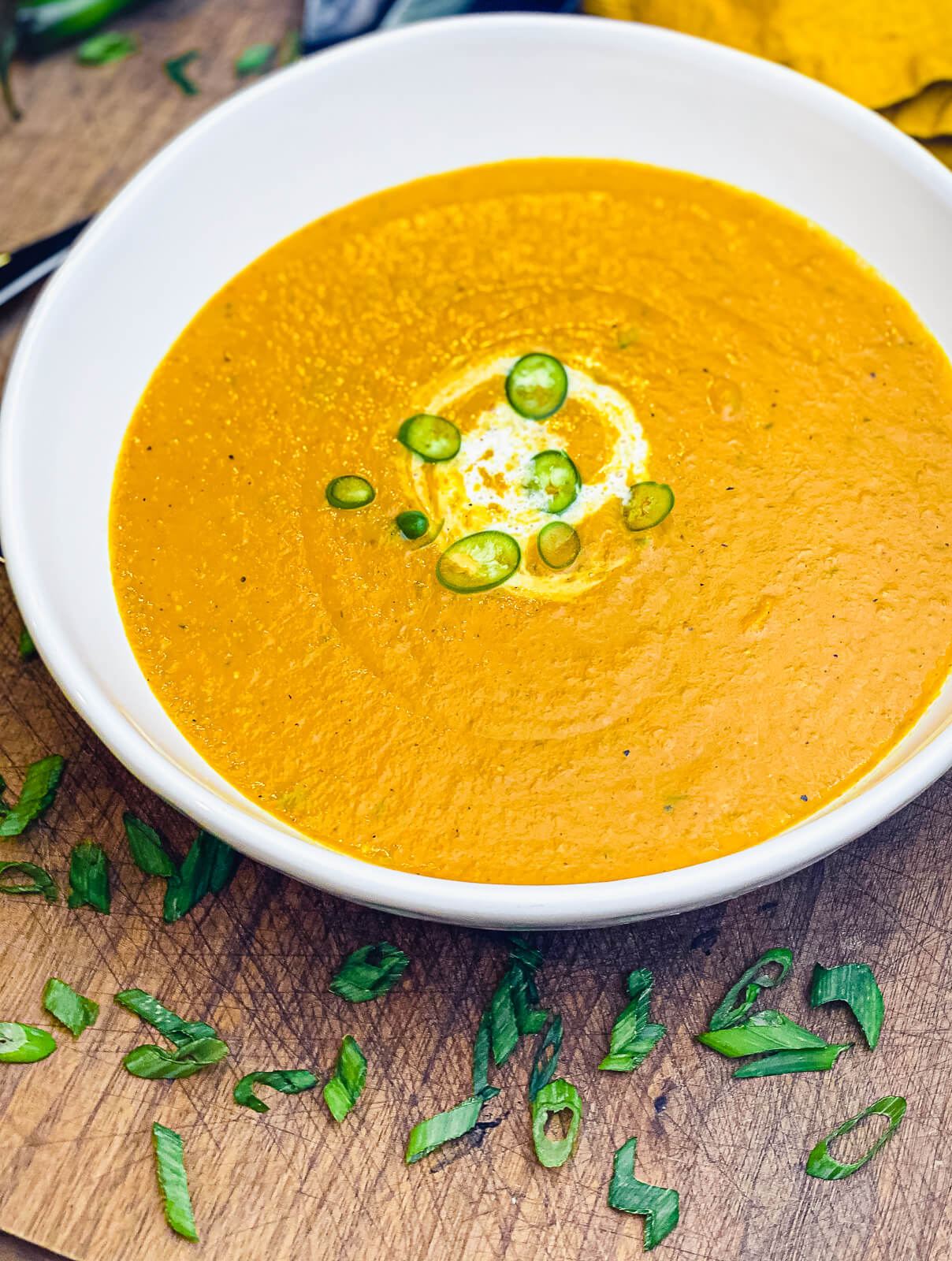 bowl of roasted vegetable soup with cream