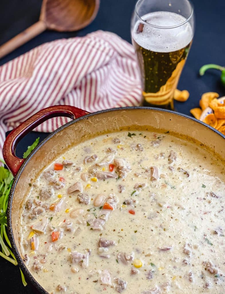 dutch oven with white chicken chili