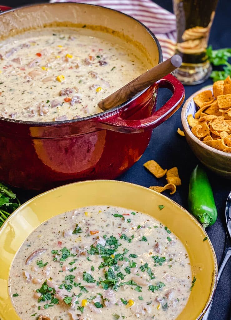 bowl of smoked white chicken chili