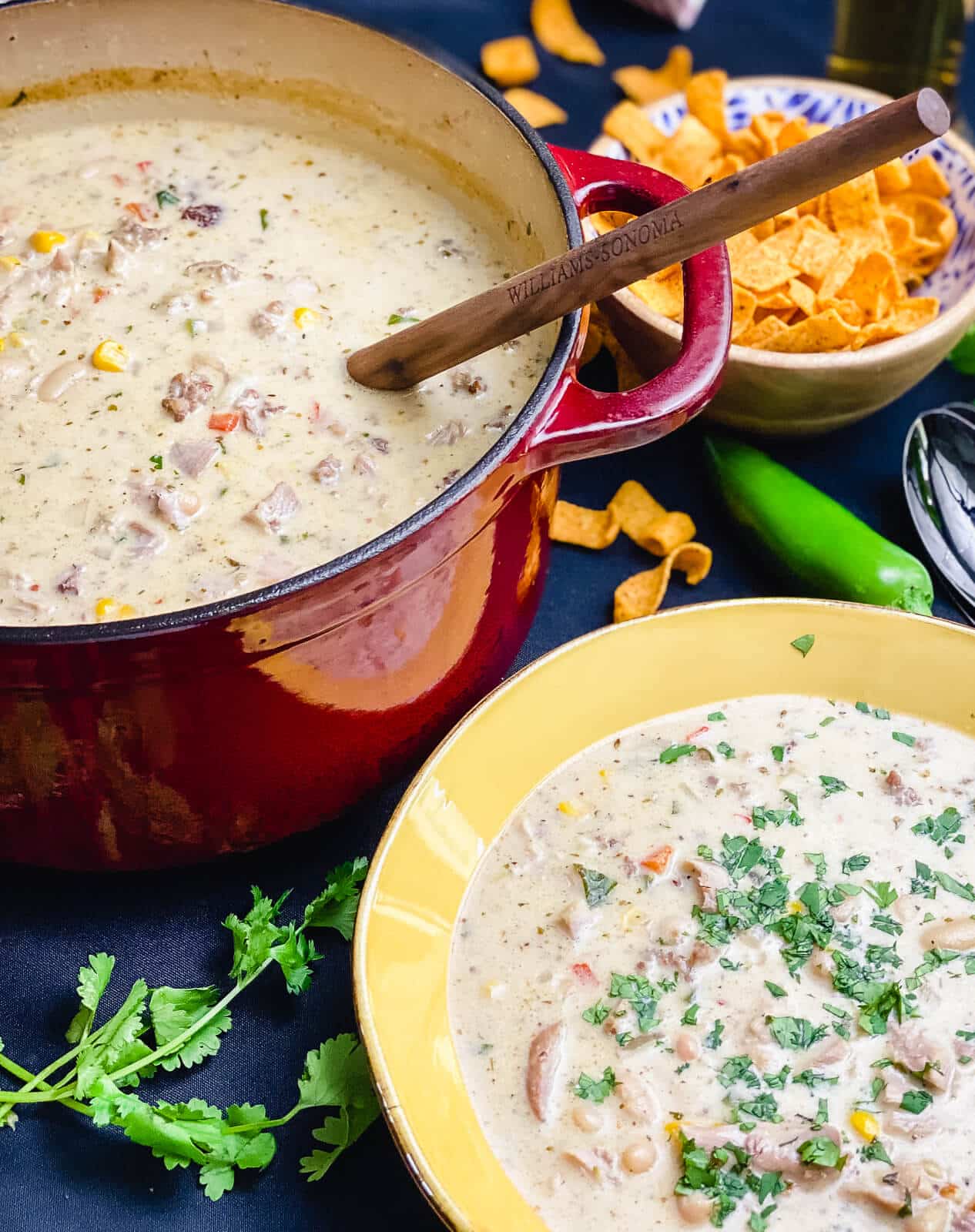 pot of smoked chicken chili