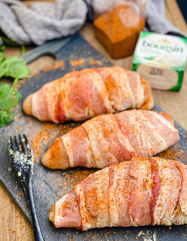 seasoned bacon wrapped stuffed chicken breast