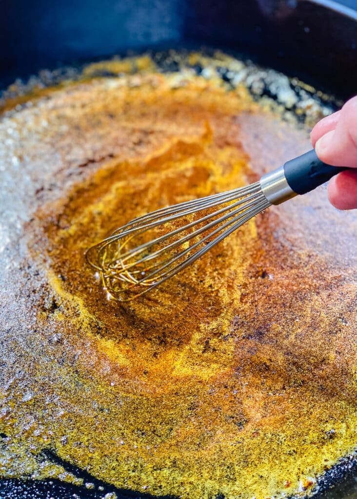 Nashville hot chicken burger sauce in a cast iron skillet