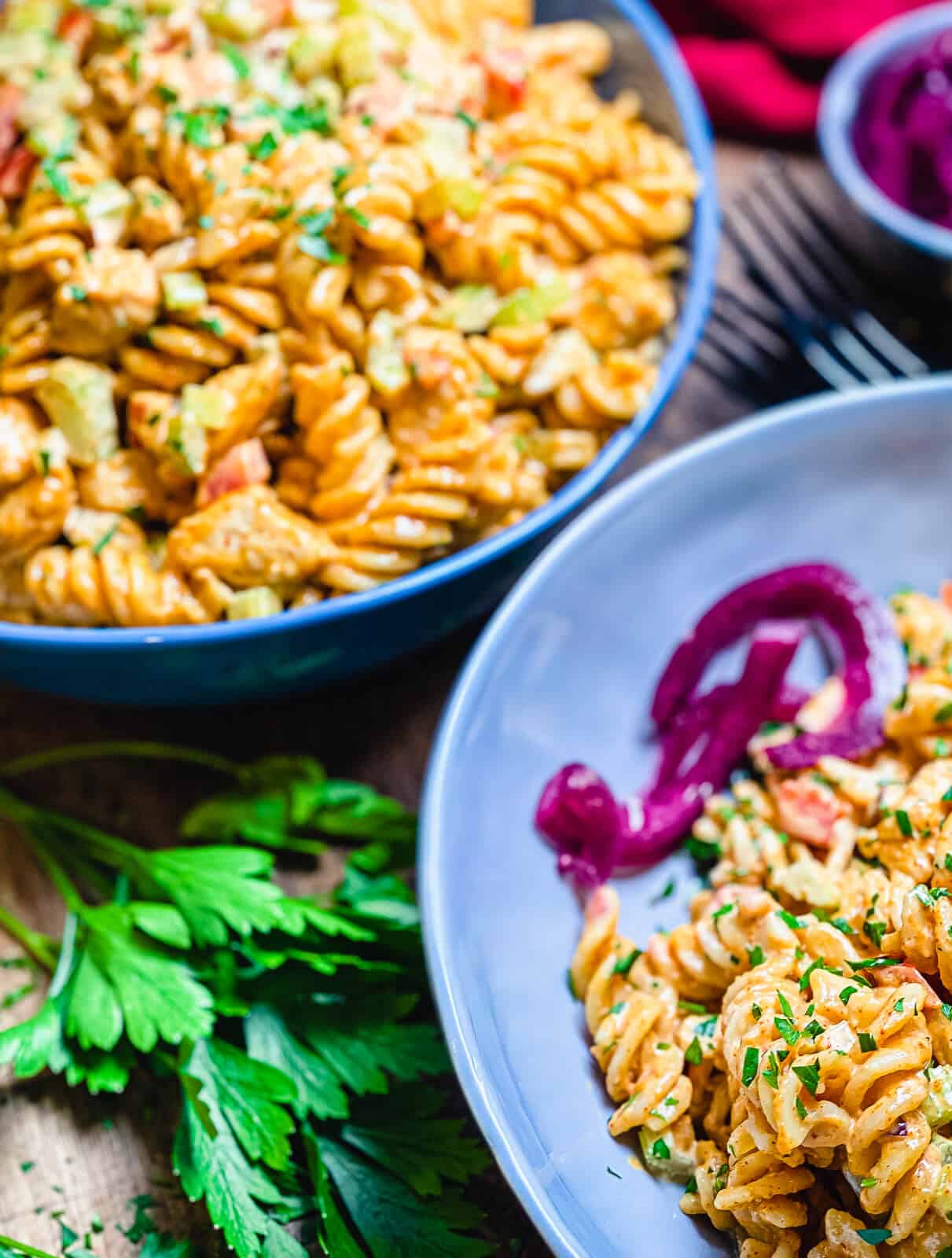 Nashville hot chicken pasta in a bowl