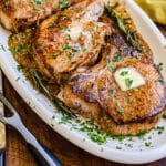 platter of pan seared pork chops