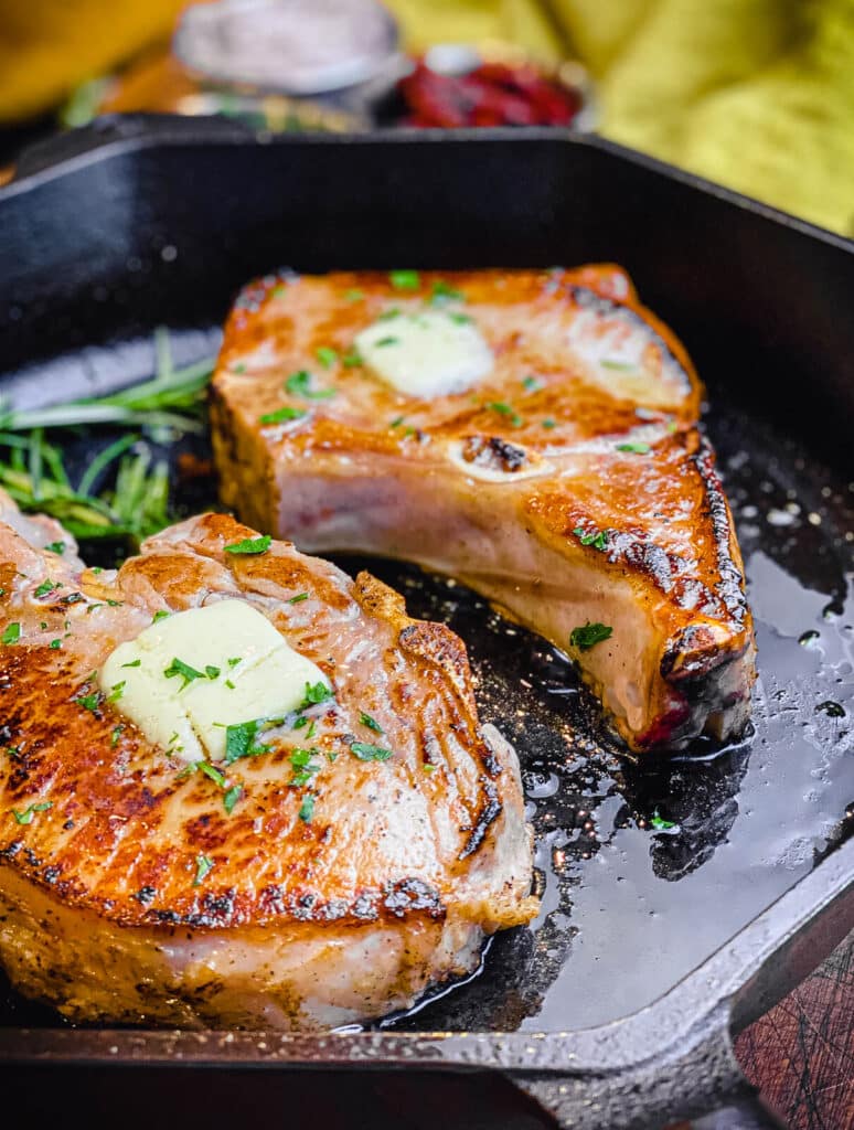 pork chops searing in avocado oil