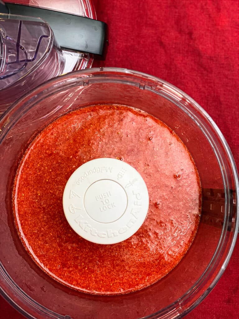 strawberry puree in a food processor