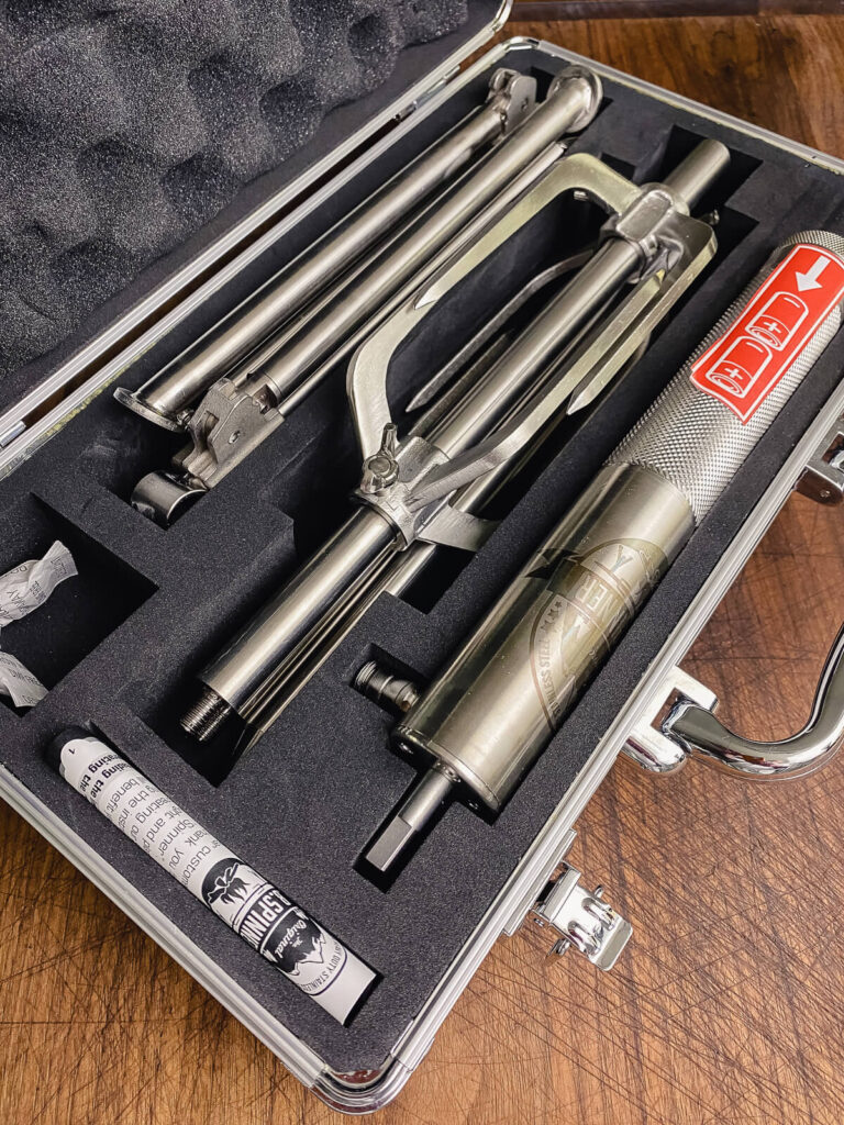 LB spinner portable rotisserie in a carry case