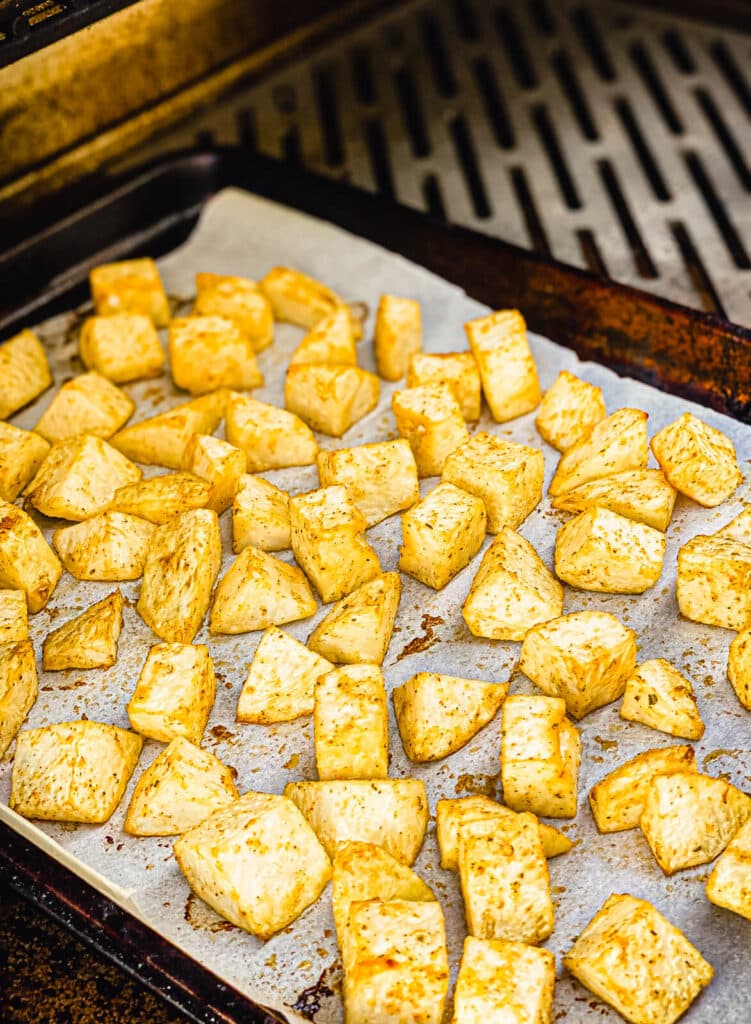 root vegetables on the grill