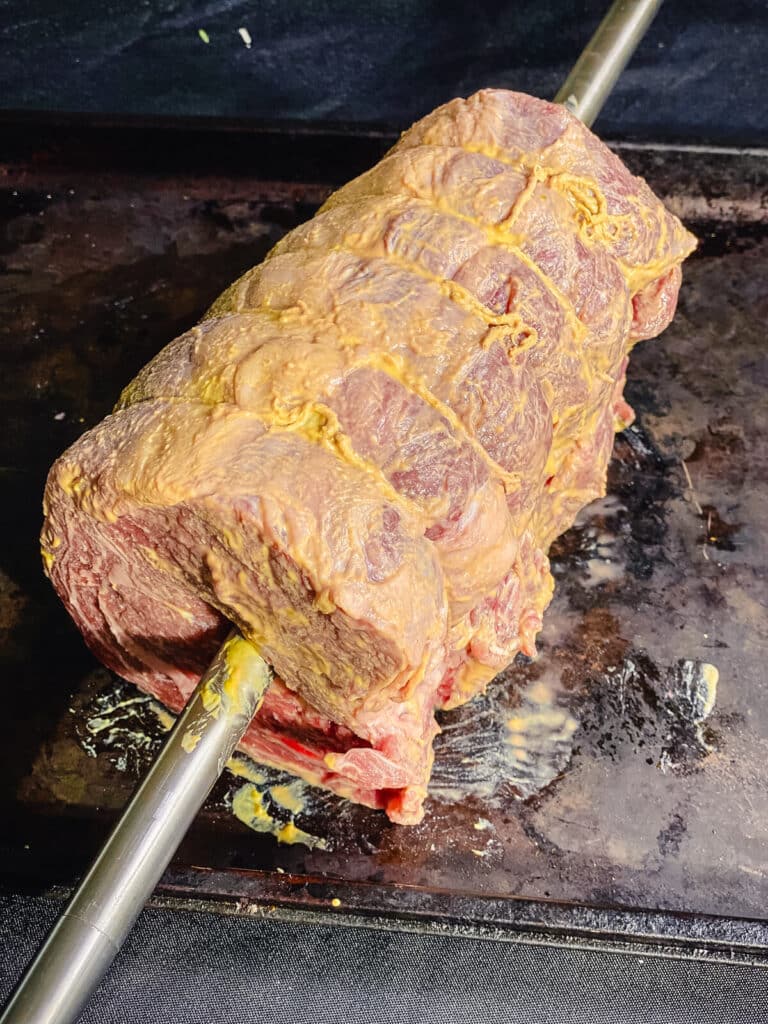 prime rib roasted coated with dijon mustard