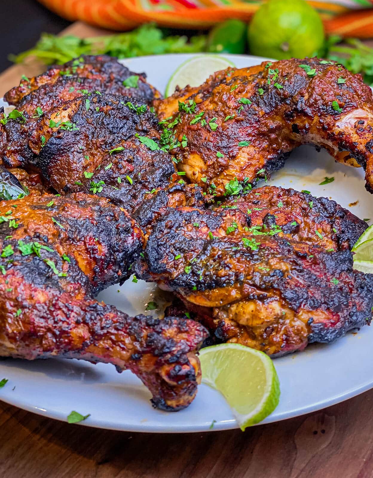 plate of pollo asado dressed with cilantro