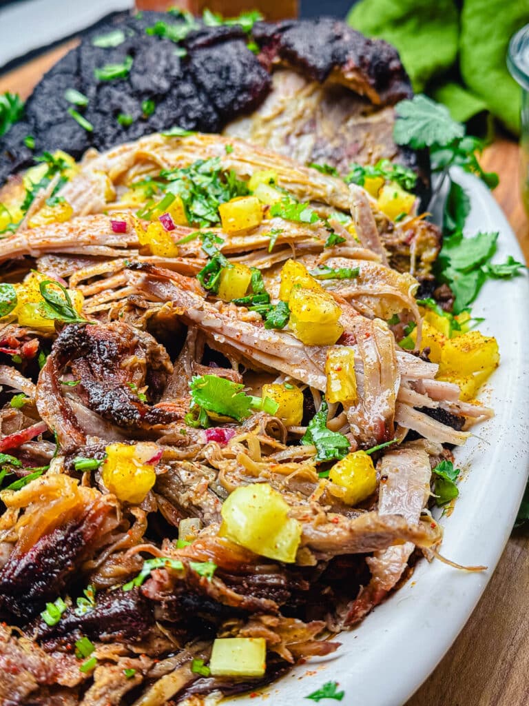 pulled pork shoulder with pineapple salsa