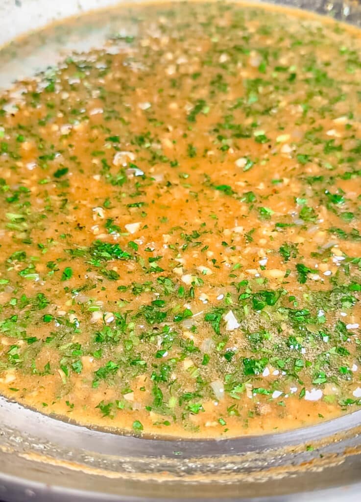 chicken pan sauce in a stainless steel pan