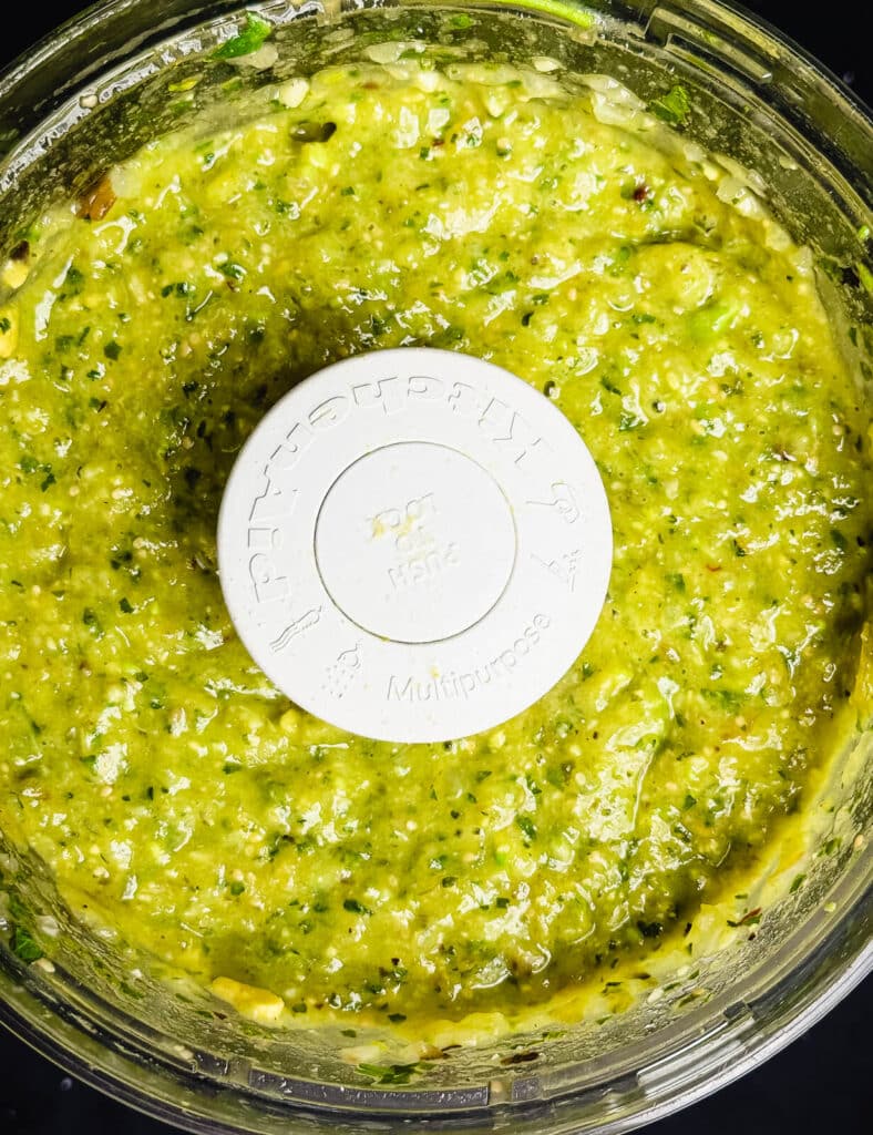 blended salsa verde in a food processor