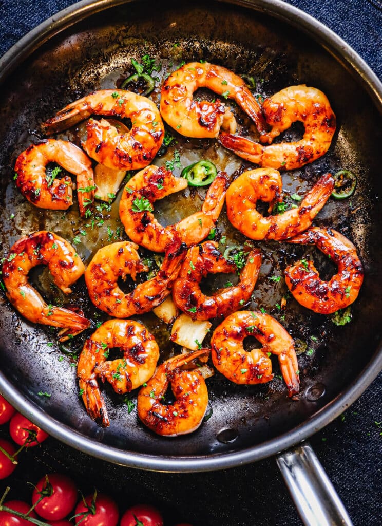sweet chili shrimp, seared in a skillet