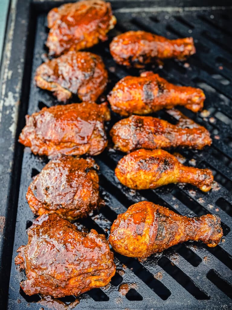 glazed peruvian chicken on a grill