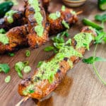Peruvian chicken breast skewer with green sauce