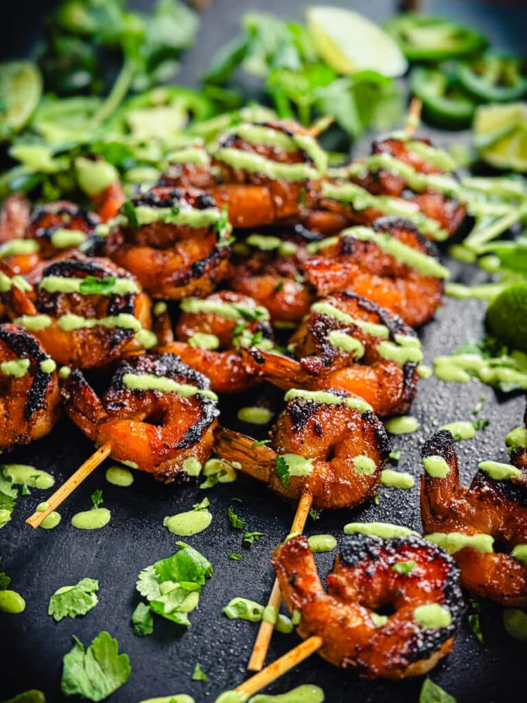 platter of peruvian shrimp skewers