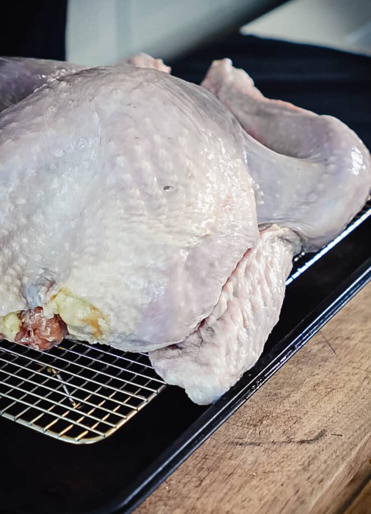 turkey wing tucked under a whole turkey