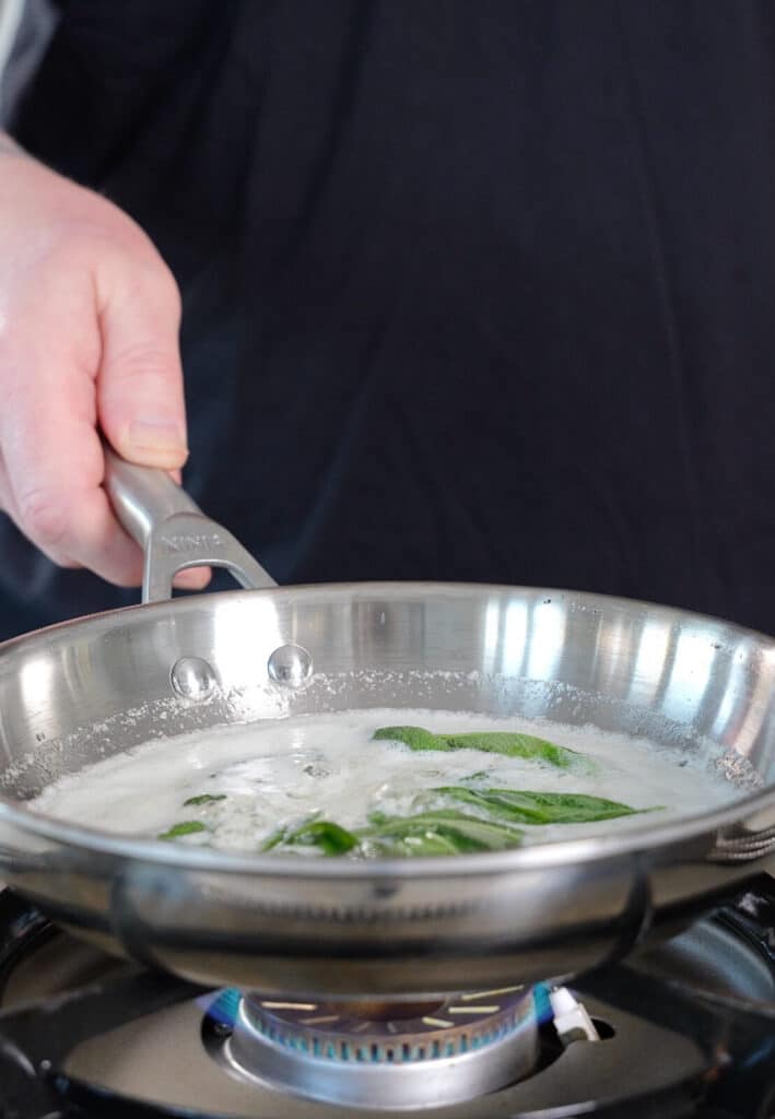 sage leaves in a pan of butter