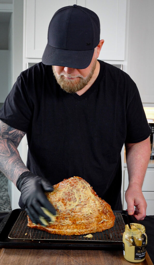 adding dijon mustard to smoked ham