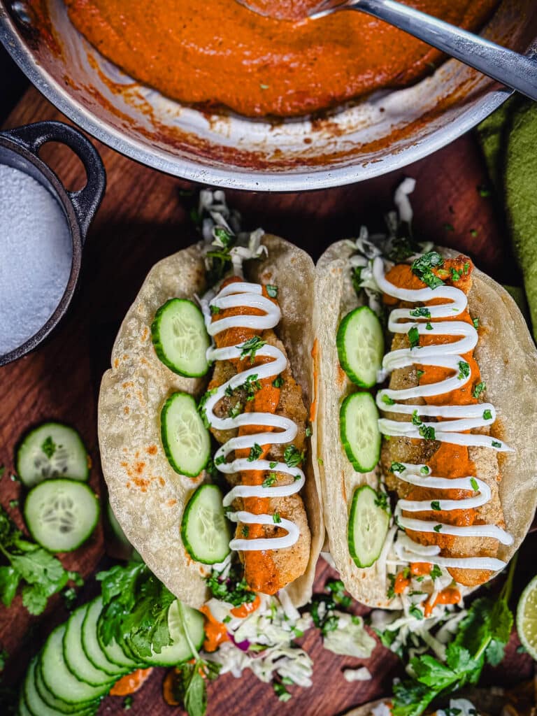 overhead shot of Indian style tacos