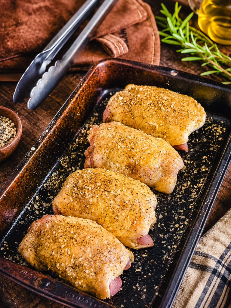 chicken thighs in a baking dish