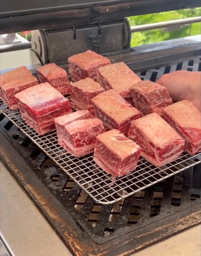 English cut short ribs on a smoker